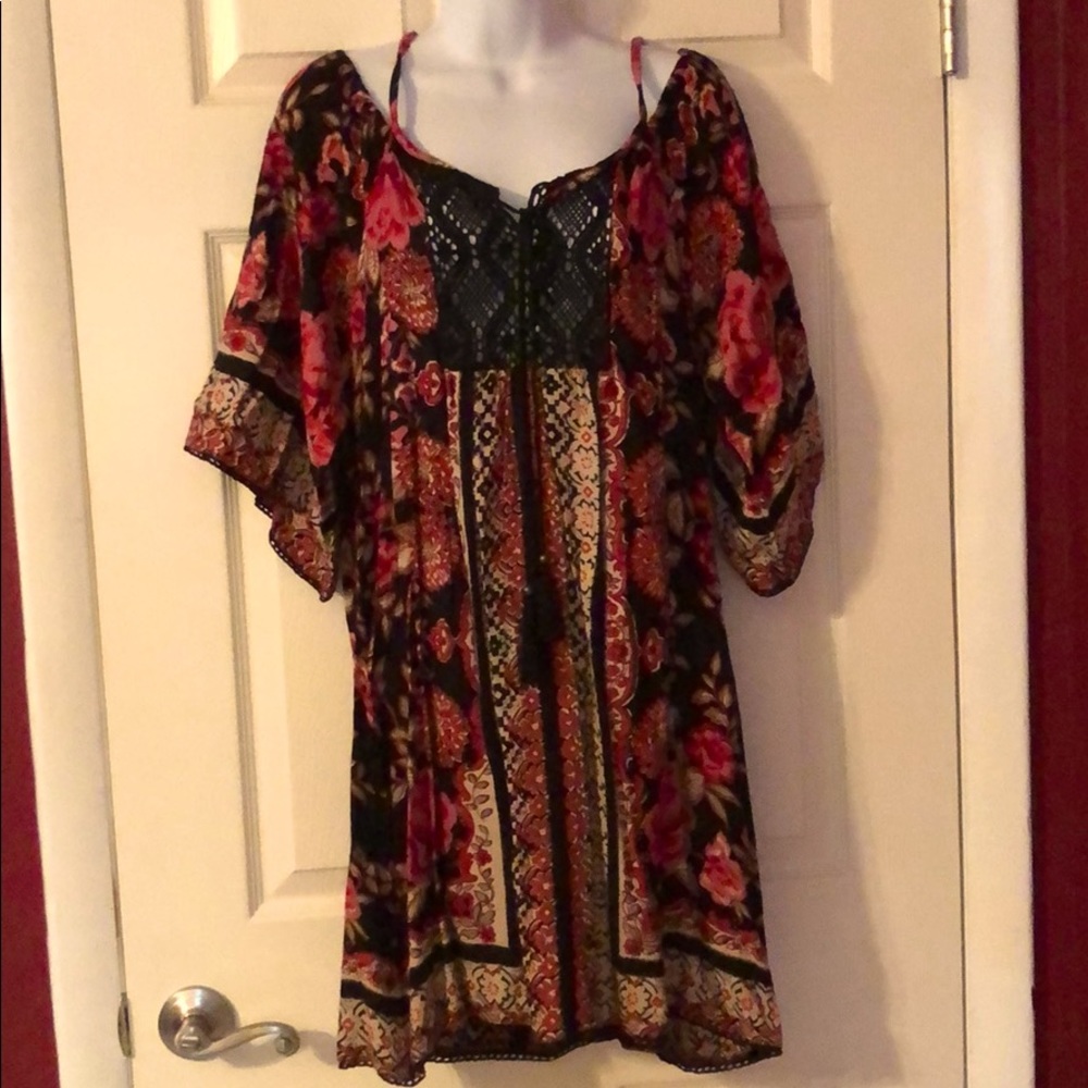 Boho cold shoulder dress.